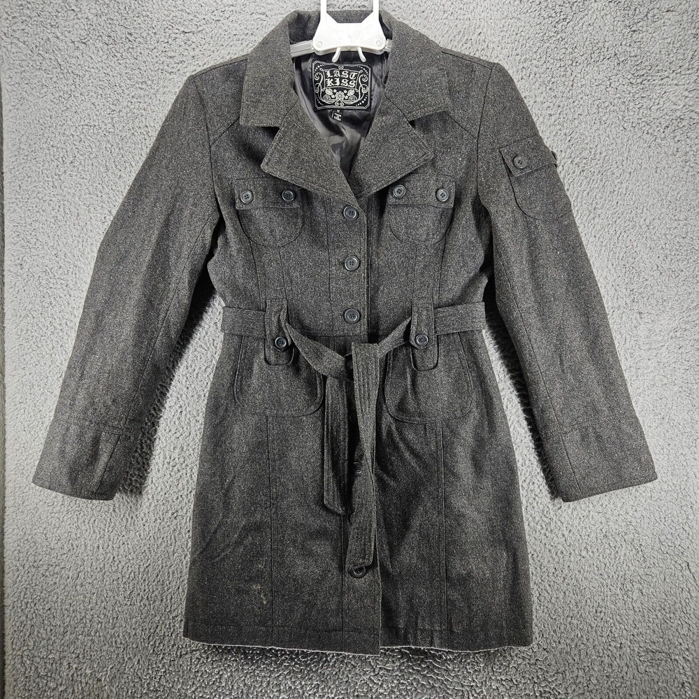 LAST KISS Women's Trench‎ Coat Gray Size Medium M Wool Blend